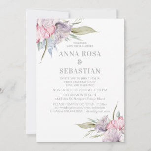 *~* Blush Pink Floral Rose  AR15 WEDDING RSVP + Invitation