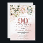 Blush pink floral rose gold boho 90th birthday invitation<br><div class="desc">Blush pink floral rose gold boho 90th birthday,  Contact me for matching items or for customization,  Blush Roses ©</div>