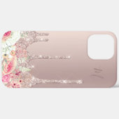 Blush pink floral rose gold glitter drips monogram Case-Mate iPhone case (Back / Right)