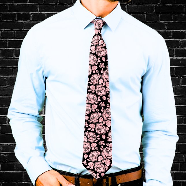 Blush Pink Floral Rose Pattern Neck Tie (Blush Pink Floral Rose Pattern Neck Tie)