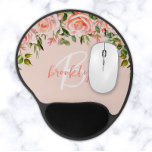 Blush Pink Floral Roses Script Monogram  Gel Mouse Pad<br><div class="desc">This elegant personalized mouse pad features a monogram and first name in modern pink and white script on a blush pink background. A lush arrangement of blush pink roses and greenery adorns the top border.</div>