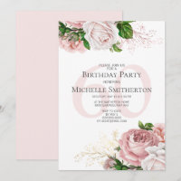 Blush Pink Floral Roses White 60th Birthday