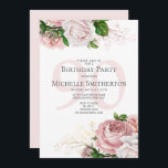 Blush Pink Floral Roses White 90th Birthday Invitation<br><div class="desc">Elegant modern botanical blush pink watercolor floral (roses) and greenery on white garden-theme 90th birthday party invitation.  Text,  font,  font size and colour are completely customizable,  so this card can be customized to perfectly suit your needs.</div>