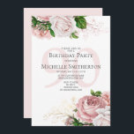 Blush Pink Floral Roses White 90th Birthday Invitation<br><div class="desc">Elegant modern botanical blush pink watercolor floral (roses) and greenery on white garden-theme 90th birthday party invitation.  Text,  font,  font size and colour are completely customizable,  so this card can be customized to perfectly suit your needs.</div>
