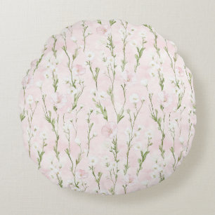 Blush Pink Floral Round Pillow