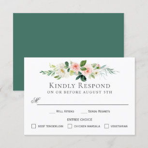 Blush Pink Floral RSVP Card with Entree Choices