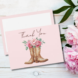 Blush Pink Floral Rustic Cowboy Boots Thank You Card