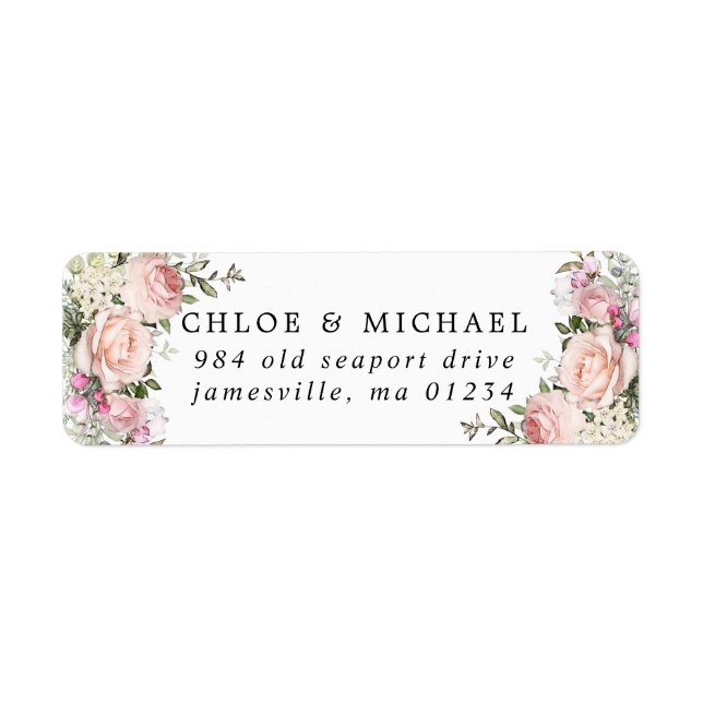 Blush Pink Floral Rustic Wedding Return Address (Front)