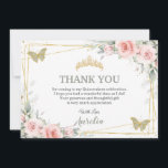 Blush Pink Floral Sage Green Butterfly Quinceañera Thank You Card<br><div class="desc">This chic Quinceañera thank you card features delicate watercolor blush pink floral, soft greenery foliage and sage green butterflies. Personalize it with your details easily and quickly, simply press the customise it button to further re-arrange and format the style and placement of the text. Also great for Sweet 16, 18th...</div>