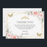 Blush Pink Floral Sage Green Butterfly Quinceañera Thank You Card<br><div class="desc">This chic Quinceañera thank you card features delicate watercolor blush pink floral, soft greenery foliage and sage green butterflies. Personalize it with your details easily and quickly, simply press the customise it button to further re-arrange and format the style and placement of the text. Also great for Sweet 16, 18th...</div>
