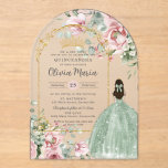 Blush Pink Floral Sage Green Quinceañera Sweet 16<br><div class="desc">Personalize this elegant blush pink floral greenery Quinceañera / Sweet 16 birthday frosted acrylic invitation easily and quickly. Simply click the customize it further button to edit the texts, change fonts and fonts colours. Featuring beautiful blush pink roses, greenery and a girl dressed in a lovely sage green ball gown....</div>