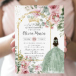 Blush Pink Floral Sage Green Quinceañera Sweet 16 Invitation<br><div class="desc">Personalize this elegant blush pink floral greenery Quinceañera / Sweet 16 birthday invitation card easily and quickly. Simply click the customize it further button to edit the texts, change fonts and fonts colours. Featuring beautiful blush pink roses, greenery and a girl dressed in a lovely sage green ball gown. Also...</div>