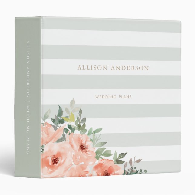 Blush Pink Floral Sage Green Stripes Binder (Front/Spine)