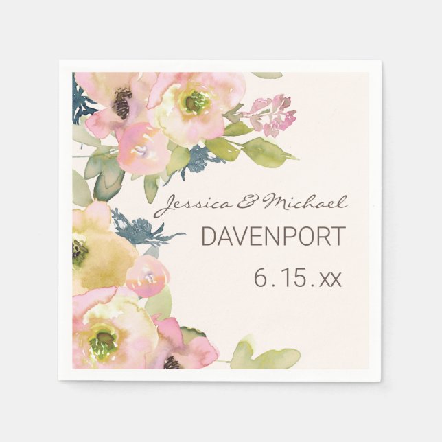 Blush Pink Floral Sage Green Wedding Napkin (Front)