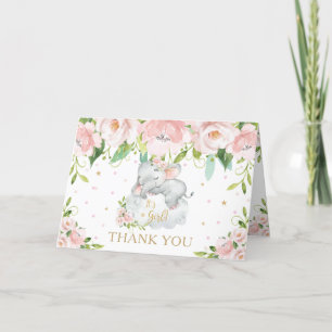 Blush Pink Floral Sleeping Elephant Baby Shower Thank You Card