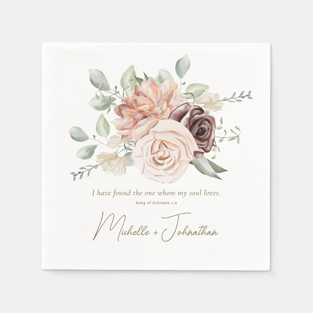 Blush Pink Floral Song of Solomon Bible Wedding Napkin (Front)
