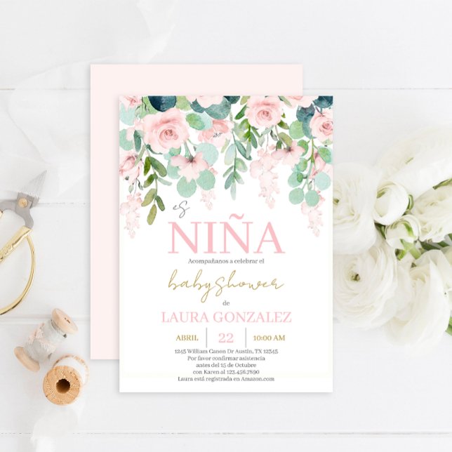 Blush Pink Floral Spanish Baby Shower Girl Invitation (Creator Uploaded)