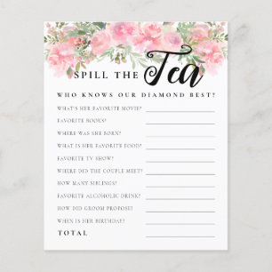 Blush Pink Floral Spill the Tea Bridal Shower Game