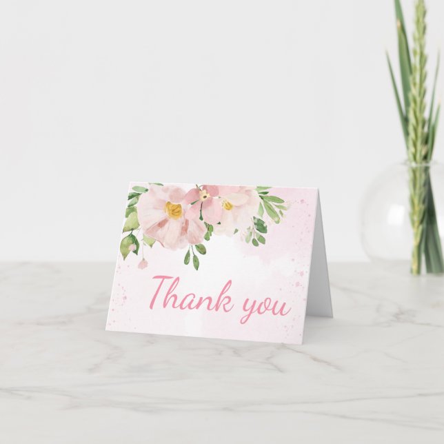 Blush Pink Floral Spring Baby Shower Thank You Card (Front)