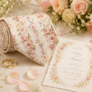 Blush Pink Floral Spring Garden Wedding Groom Tie