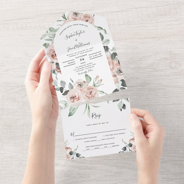 Blush Pink Floral Spring Wedding with RSVP All In One Invitation (Tearaway)