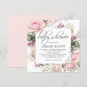 Blush Pink Floral Square Baby Shower Invitation
