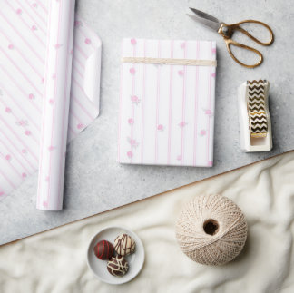 Blush Pink Floral Stripes Wrapping Paper