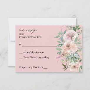 Blush Pink Floral & Succulent no Meal RSVP Pink Card