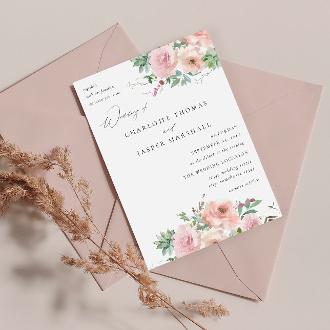 Blush Pink Floral & Succulent Wedding V2 Invitation (Creator Uploaded)