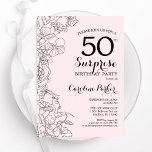 Blush Pink Floral Surprise 50th Birthday Party Invitation<br><div class="desc">Blush pink and black floral surprise 50th birthday party invitation. Elegant modern design featuring botanical accents and typography script font. Simple floral invite card perfect for a stylish female surprise bday celebration. Can be customized to any age. Printed Zazzle invitations or instant download digital printable template.</div>