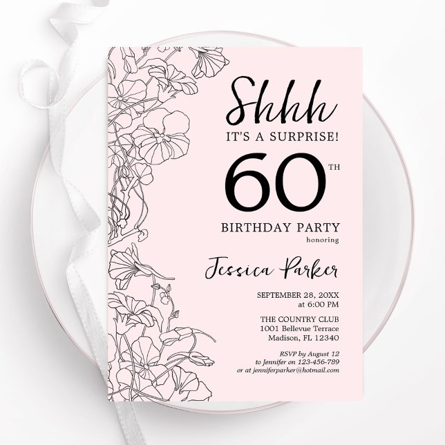 Blush Pink Floral Surprise 60th Birthday Invitation (Creator Uploaded)