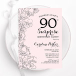 Blush Pink Floral Surprise 90th Birthday Party Invitation<br><div class="desc">Blush pink and black floral surprise 90th birthday party invitation. Elegant modern design featuring botanical accents and typography script font. Simple floral invite card perfect for a stylish female surprise bday celebration. Can be customized to any age. Printed Zazzle invitations or instant download digital printable template.</div>