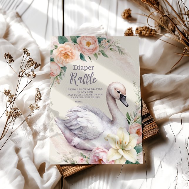 Blush Pink Floral Swan Princess  Diapper Raffle Enclosure Card (Creator Uploaded)