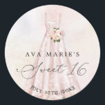 Blush Pink Floral Sweet 16th Birthday Classic Classic Round Sticker<br><div class="desc">Elegant Blush Pink Floral Sweet 16 favours Round Stickers. Matching items in our store Cava Party Design.</div>
