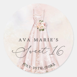 Blush Pink Floral Sweet 16th Birthday Classic Classic Round Sticker