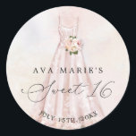 Blush Pink Floral Sweet 16th Birthday Classic Round Sticker<br><div class="desc">Elegant Blush Pink Floral Sweet 16 favours Round Stickers. Matching items in our store Cava Party Design.</div>