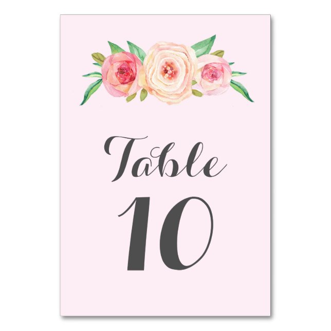 Blush Pink Floral Table Number Cards (Front)