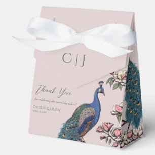 Blush Pink Floral Teal Peacocks & Magnolia Flowers Favor Box