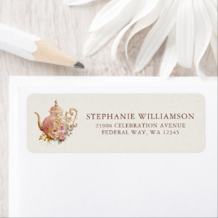Blush Pink Floral Teapot Bridal Tea Return Address