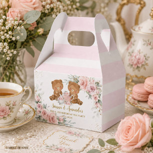 Blush Pink Floral Teddy Bears Tea Party Birthday Favor Box