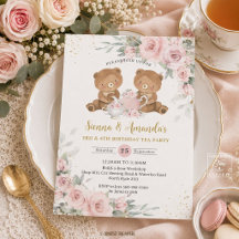 Blush Pink Floral Teddy Bears Tea Party Birthday