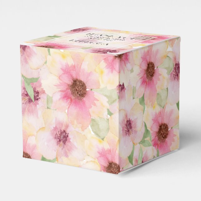 Blush Pink Floral Thank You Favor Box (Front Side)