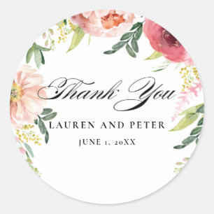 Blush Pink Floral Thank You Sticker