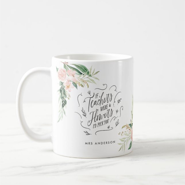 Blush pink floral thank you teacher gift  coffee mug (Left)