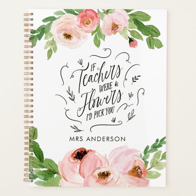 Blush pink floral thank you teacher gift  planner (Front)