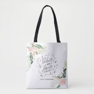 Blush pink floral thank you teacher gift  tote bag