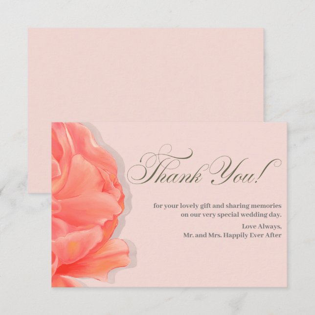 Blush Pink Floral  Thank You Wedding Card (Front/Back)