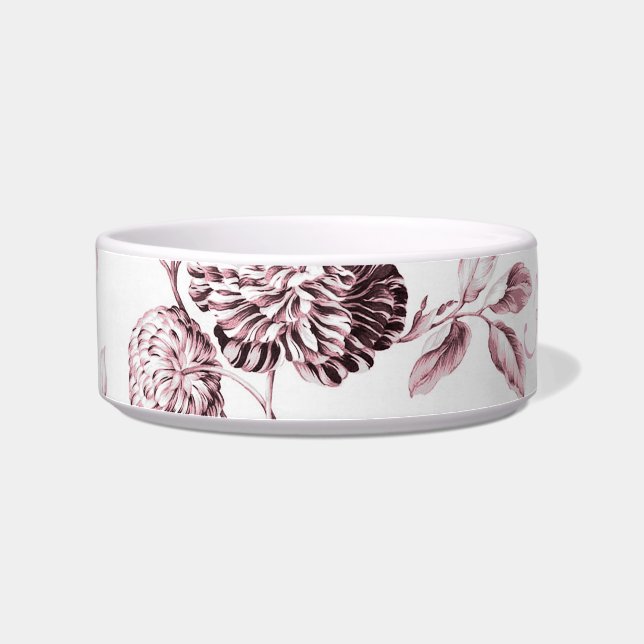Blush Pink Floral Toile Customize Pet Name Bowl (Left)