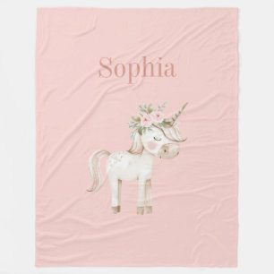 Blush Pink Floral Unicorn Fleece Blanket