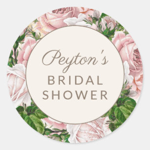 Blush Pink Floral Vintage Bridal Shower Classic Round Sticker